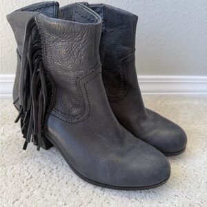 Sam Edelman Louie Black Leather Fringe Ankle Booties
